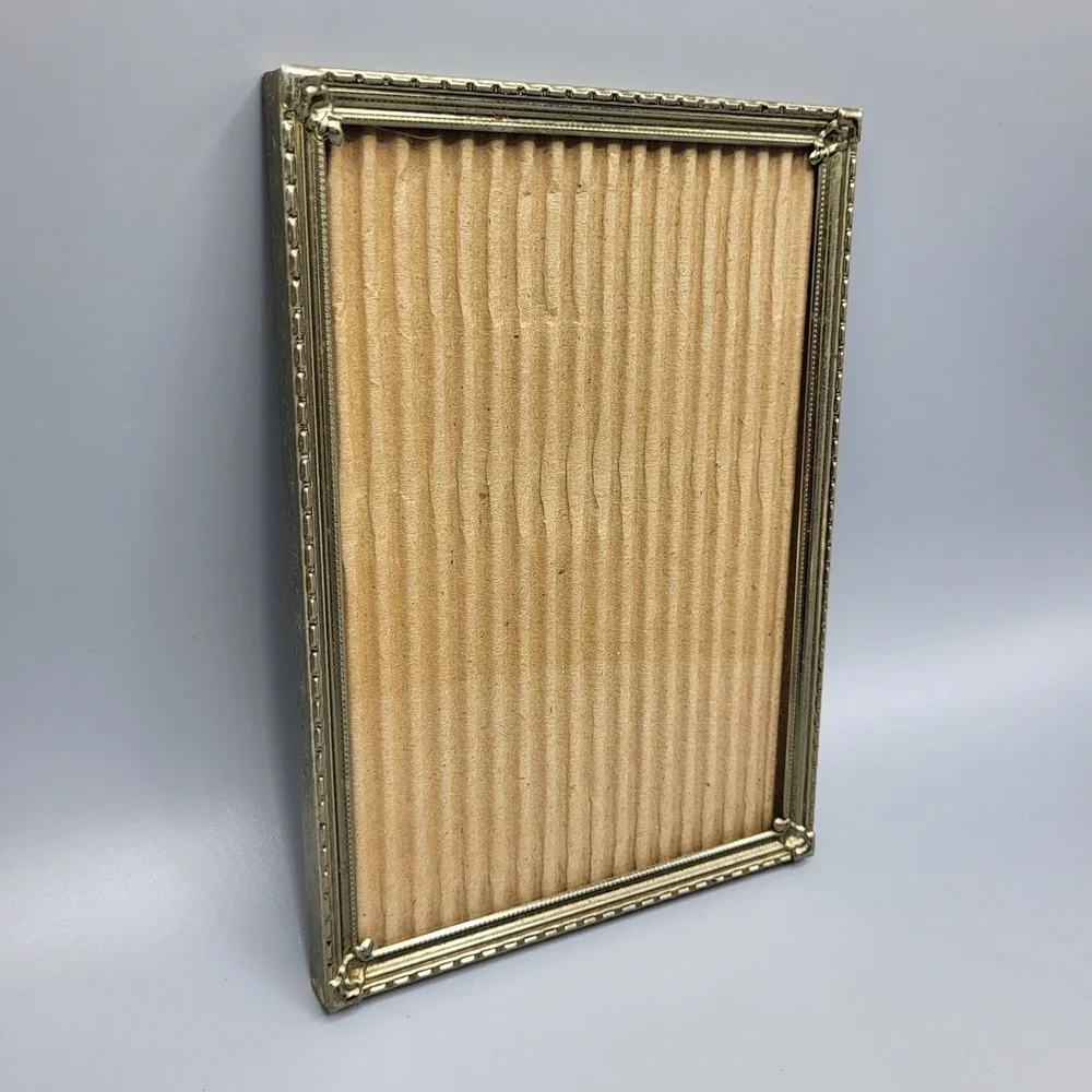 Vintage Picture Frame Ornate Beaded Floral Corner Metal Gold Tone 8